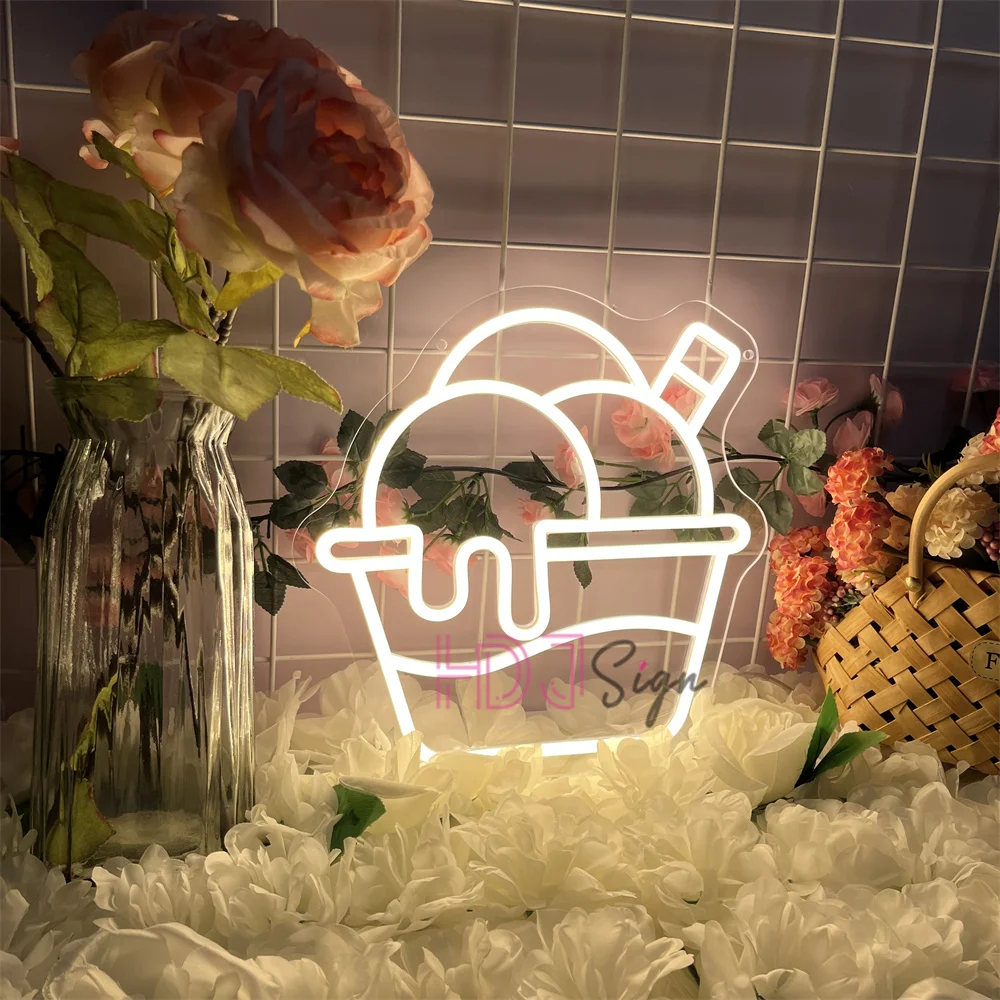 Ice Cream LED Neon Sign for Party Home Room Milk Tea Shop Decoration Restaurant Studio LED Wall Decor Signboard Neon Lights