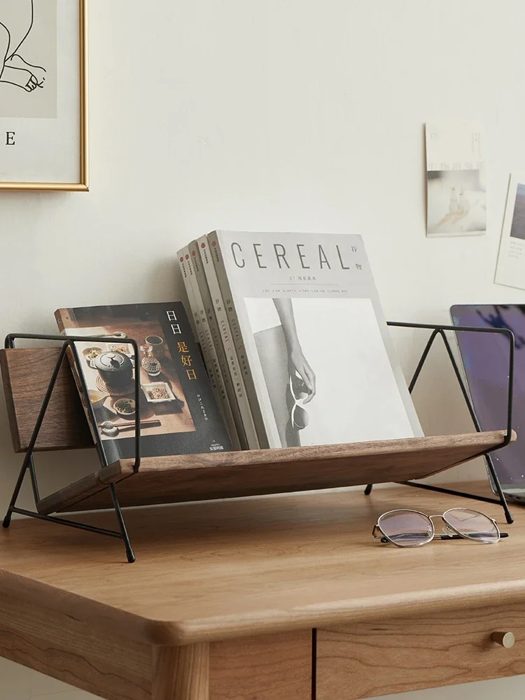 Nordic Japanese desktop iron solid wood bookshelves, books, simple storage shelves, desk shelves