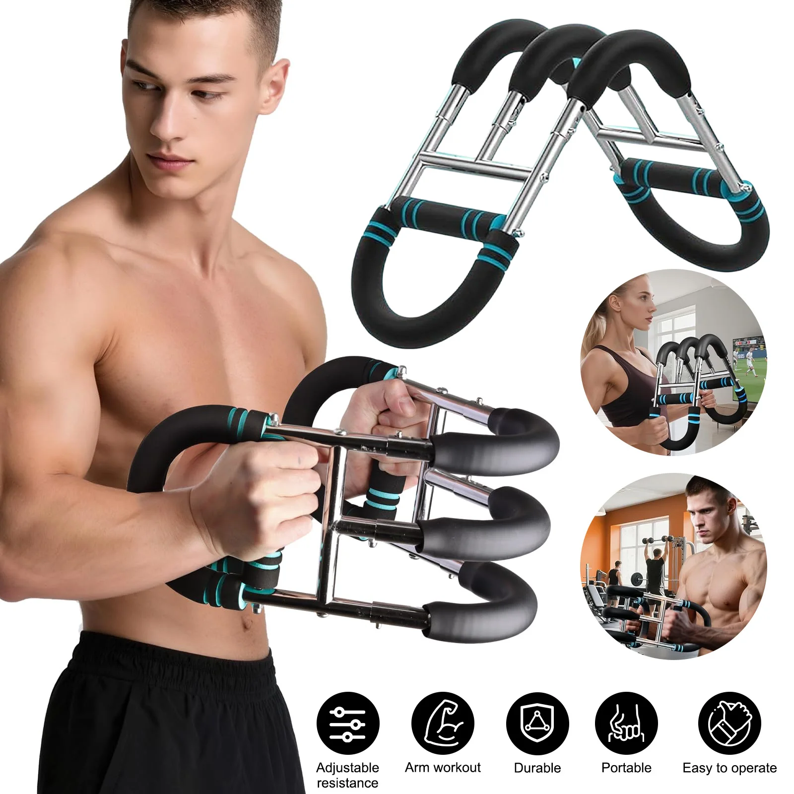 U-förmiger Ganzkörpertrainer mit 3 Widerstandsstufen. Trainiert Brust, Arme, Bauchmuskeln und mehr, perfekt für das Fitness-Training zu Hause und für das Core-Training.