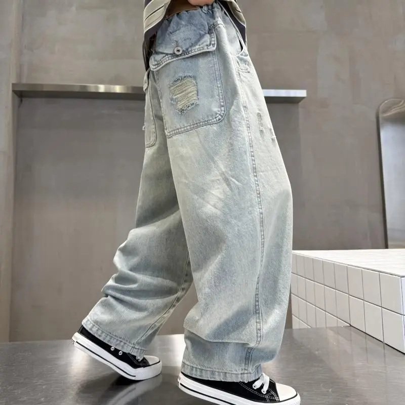 

Boys' jeans in spring and autumn, loose pants for adults, handsome and versatile, children's casual pants trend