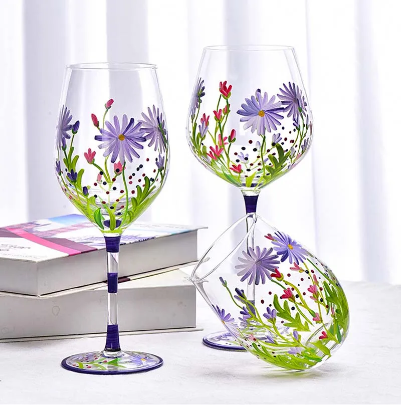 Creative Hand Painted Red Wine Glass Flower Pattern Wine Cup Cocktail  Champagne Flutes Crystal Goblet Home Bar Wedding Drinkware - AliExpress 15