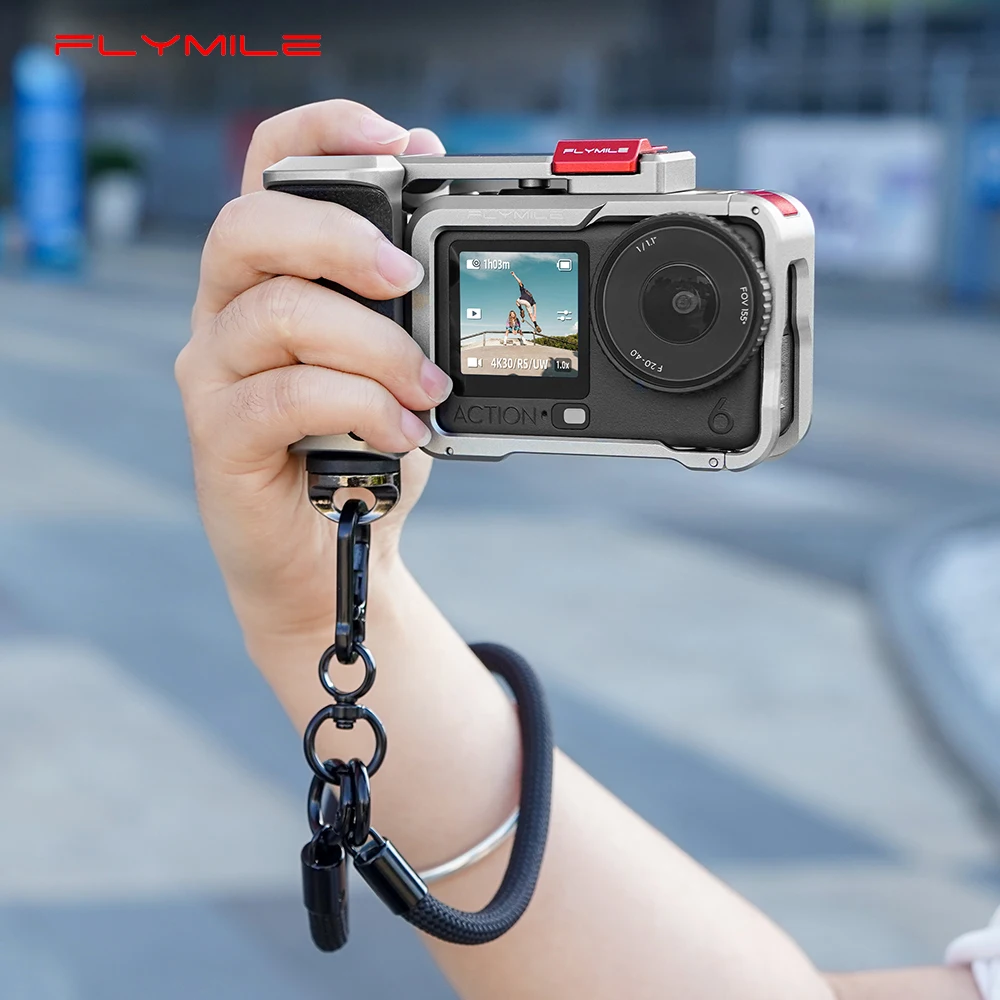 

Flymile Action 6 Camera Grip Holder Metal Cage for DJI OSMO Action 6 Accessories Shutter Button Extension Photography Handle