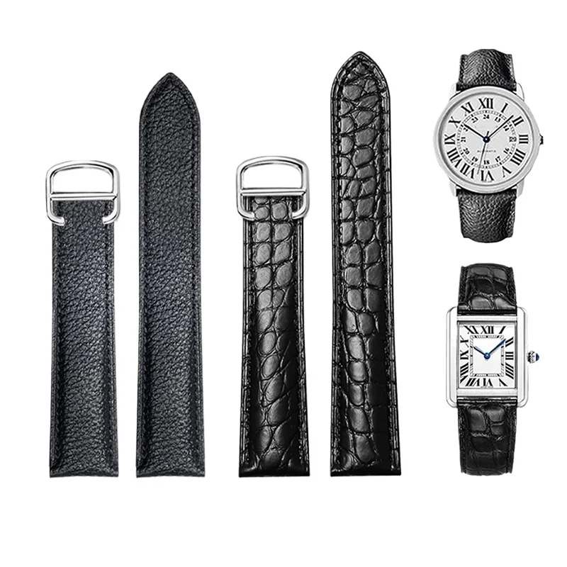 Crocodile Leather Watch Strap for Cartier Tank Female London Solo Waterproof and Sweat-proof Soft Comfortable Watch Band