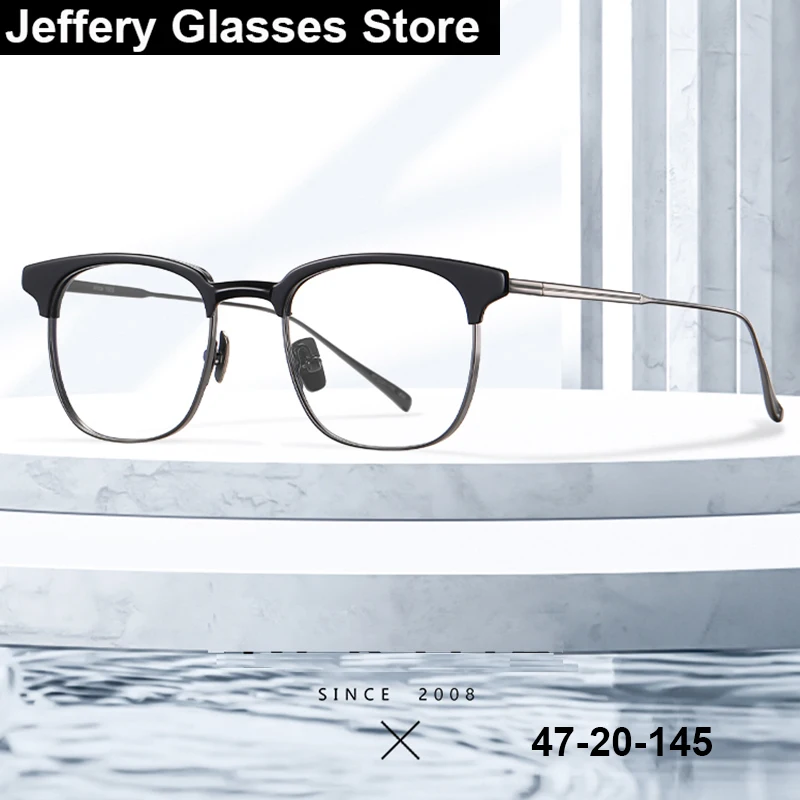 

2025 Japanese Vintage Handmade Square Glasses Frame Men Women Titanium Ultralight Fashion Simple Black All Match Eyeglasses Gafa