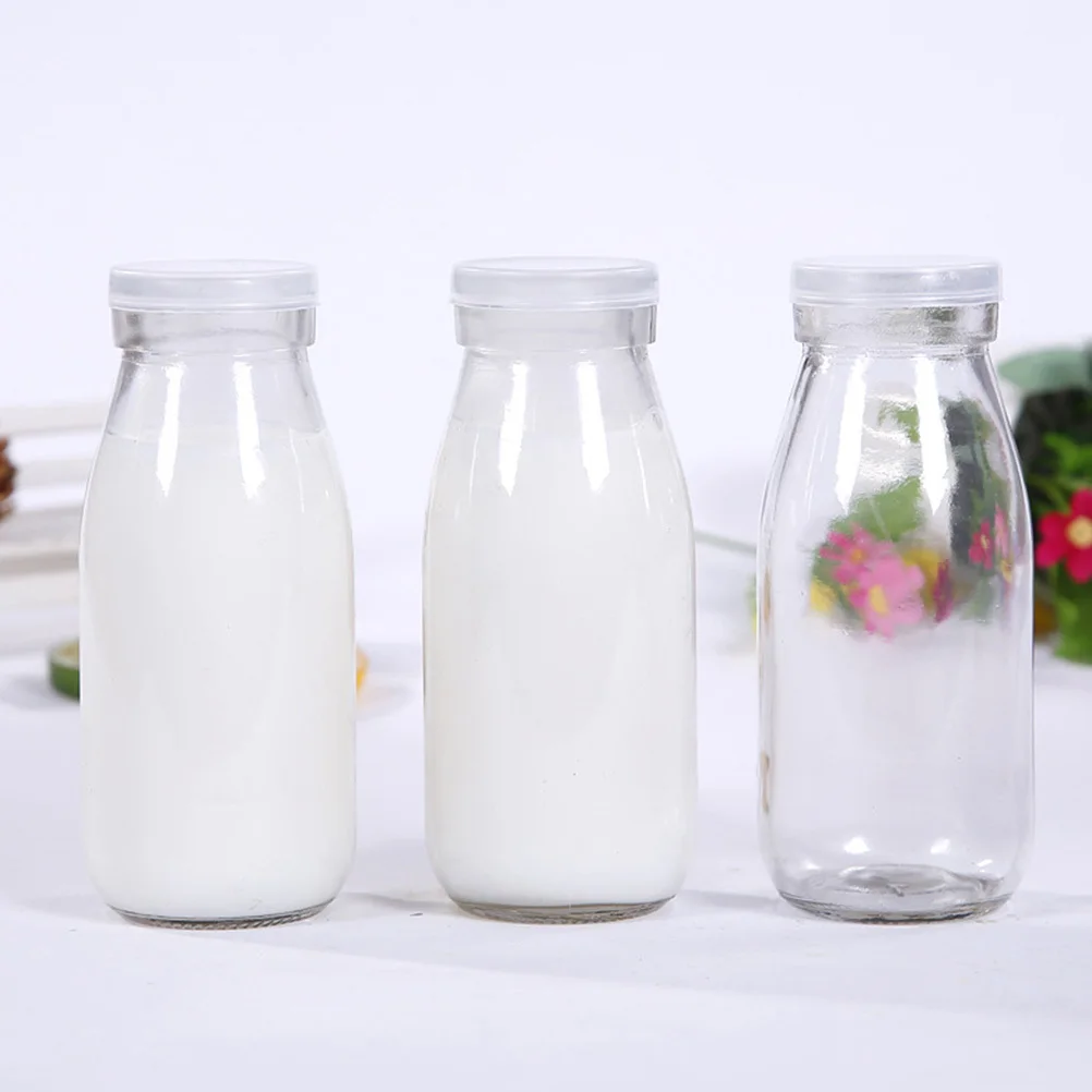 

2Pcs Glass Milk Bottle Small Portable Beverage Containers for Yogurt Drink Coffee Tea Wide Applications Good Sealing