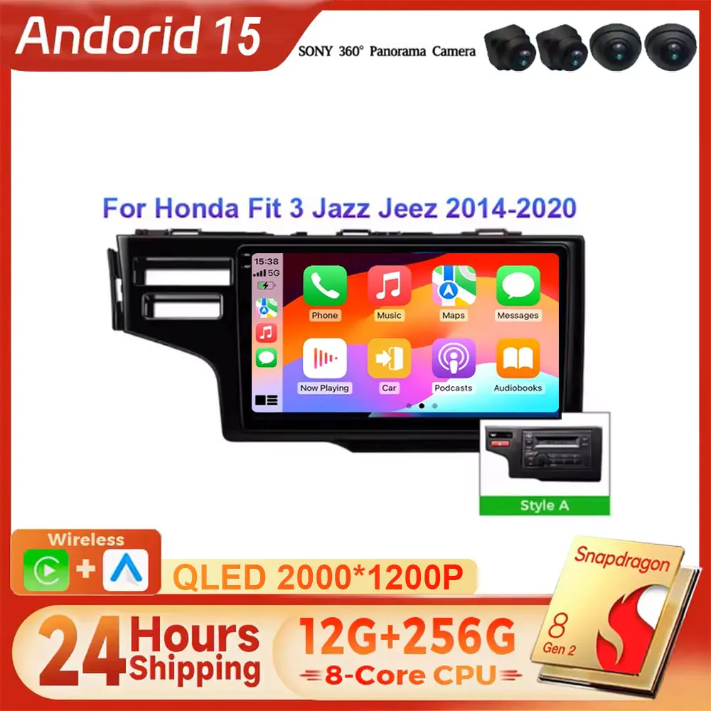 Android 15 autoradio voor Honda Jazz 3 2015 - 2020 Fit 3 GP GK 2013 - 2020 Carplay Auto GPS Navigatie Multimedia Speler 4G WIFI - afbeelding 2