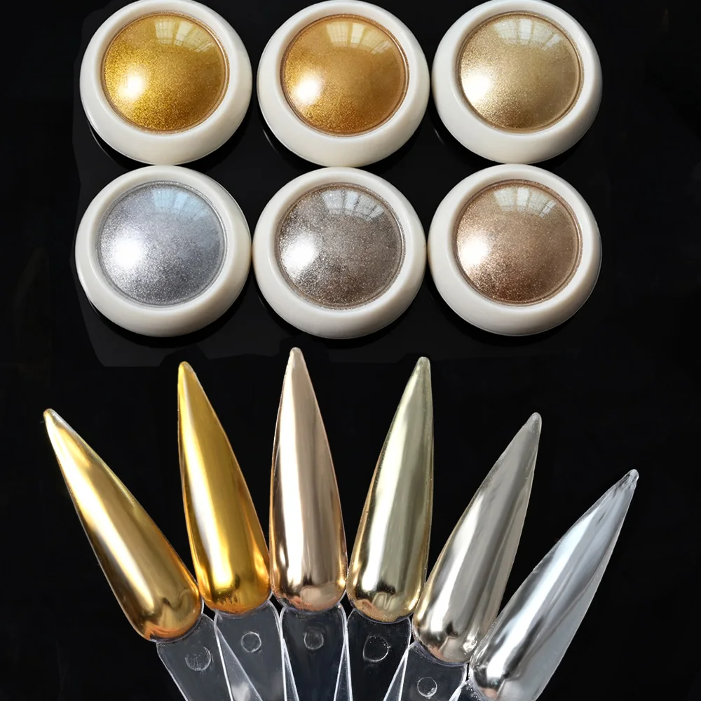 

6Pcs/set Magic Mirror Nail Powder Fine Glitter Metallic Effect Rubbing Dust Gel Polish Chrome Pigment for Nail Art Decoration