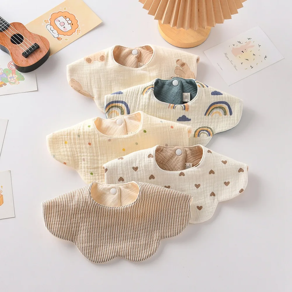 귀여운 양면 사용 가능한 아기 턱받이 순면 거즈 젖꼭지 침 흡수 타월 통기성 꽃잎 턱받이 신생아 유아용