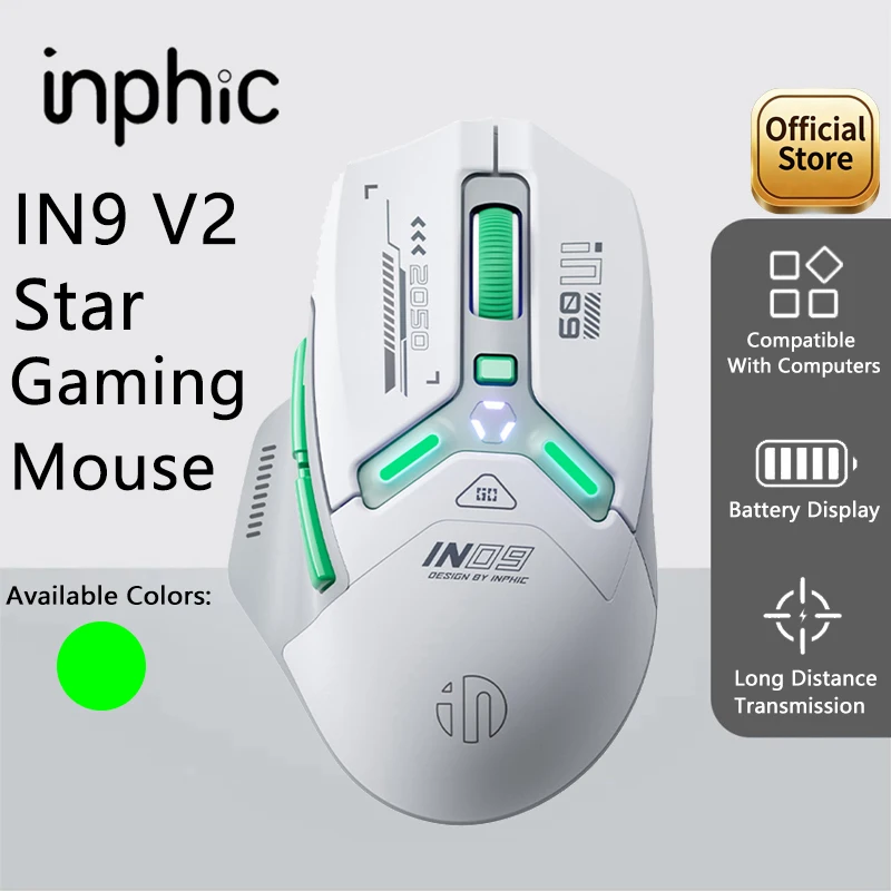 INPHIC IN9 V2 Star Flash Gaming Mouse 20000DPI RGB Light Effect Battery Level Display Wireless Mouse
