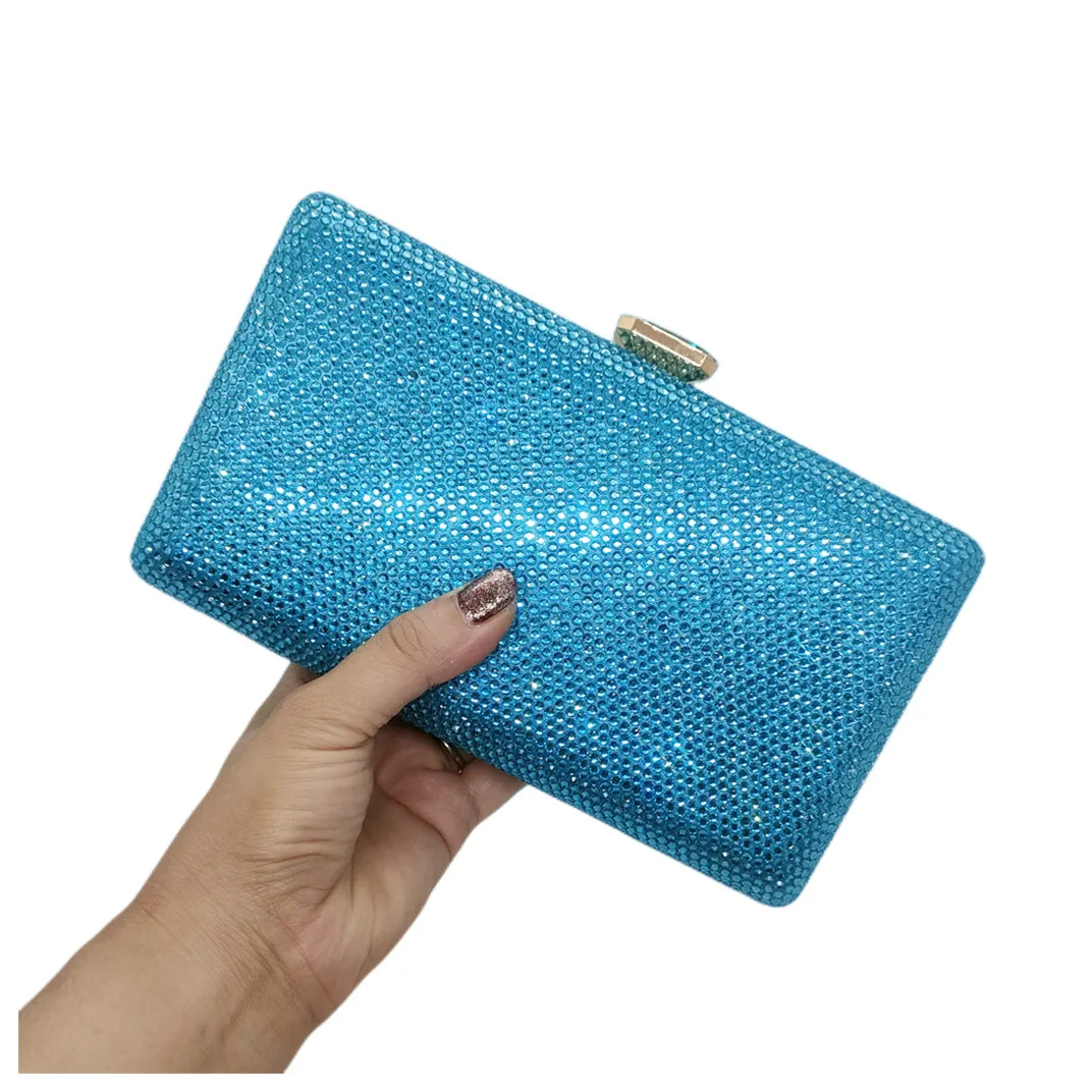 Chaliwini sky blue Women Crystal Clutch Evening Bags Wedding Bridal Rhinestone Box Handbags Party Dinner Diamond Purse