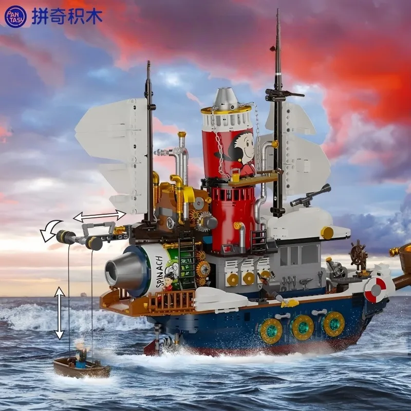 Pantasy Popeye Klocki Konstrukcyjne Steam Statek Łowcy Skarbów Zabawka do Składania Małe Elementy Model Ornament Architektoniczny Prezent