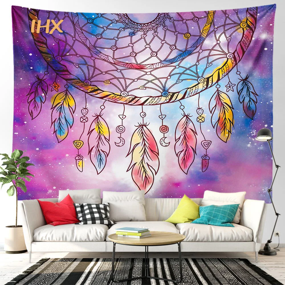 Psychedelic Dream Catcher Tapestry Room Decor Hippie Boho Color Feather Tapestry Yoga Mat Bedroom Home Decoration Aesthetics