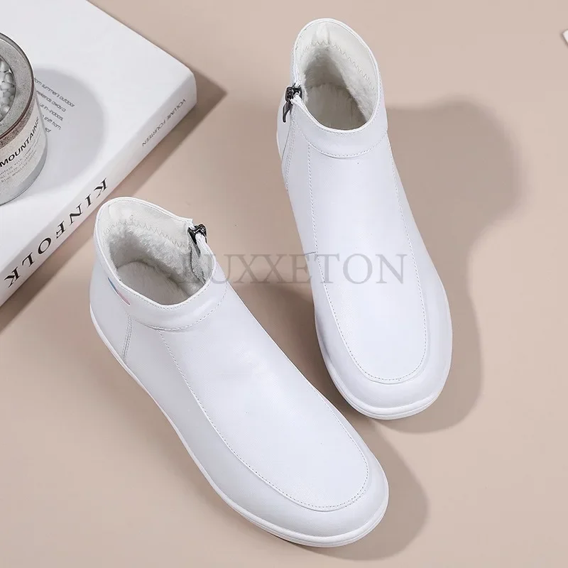 Genuine Leather Cushion Nurse Women Outerwear Women Shoes Winter Soft Sole Insulation Plush Cotton Boots Versatile Shoes