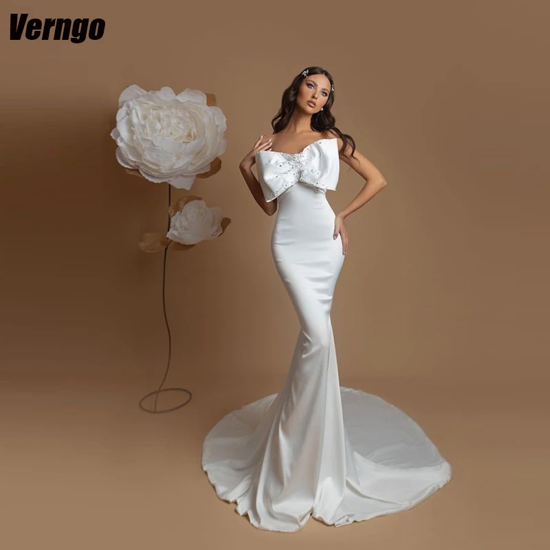 Verngo Mermaid Long Wedding Dress Sleeveless Bow Beading Bridals Dresses 2024 Floor Length Elegant Women Bridals Gowns