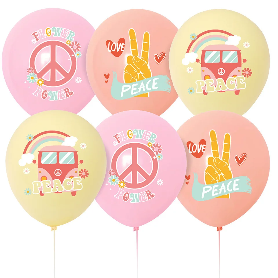 15pcs/set Hippie Groovy Bohemian Rainbow Bus Flower Peace Balloons For Hippie Themed Birthday Wedding Party Decoration Supplies