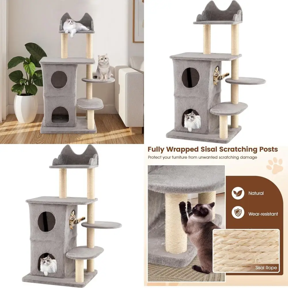 

48.5 Multi-Level Cat Tower with Sisal Posts, Double Condo, Top Perch, and Jumping Platforms - Grey