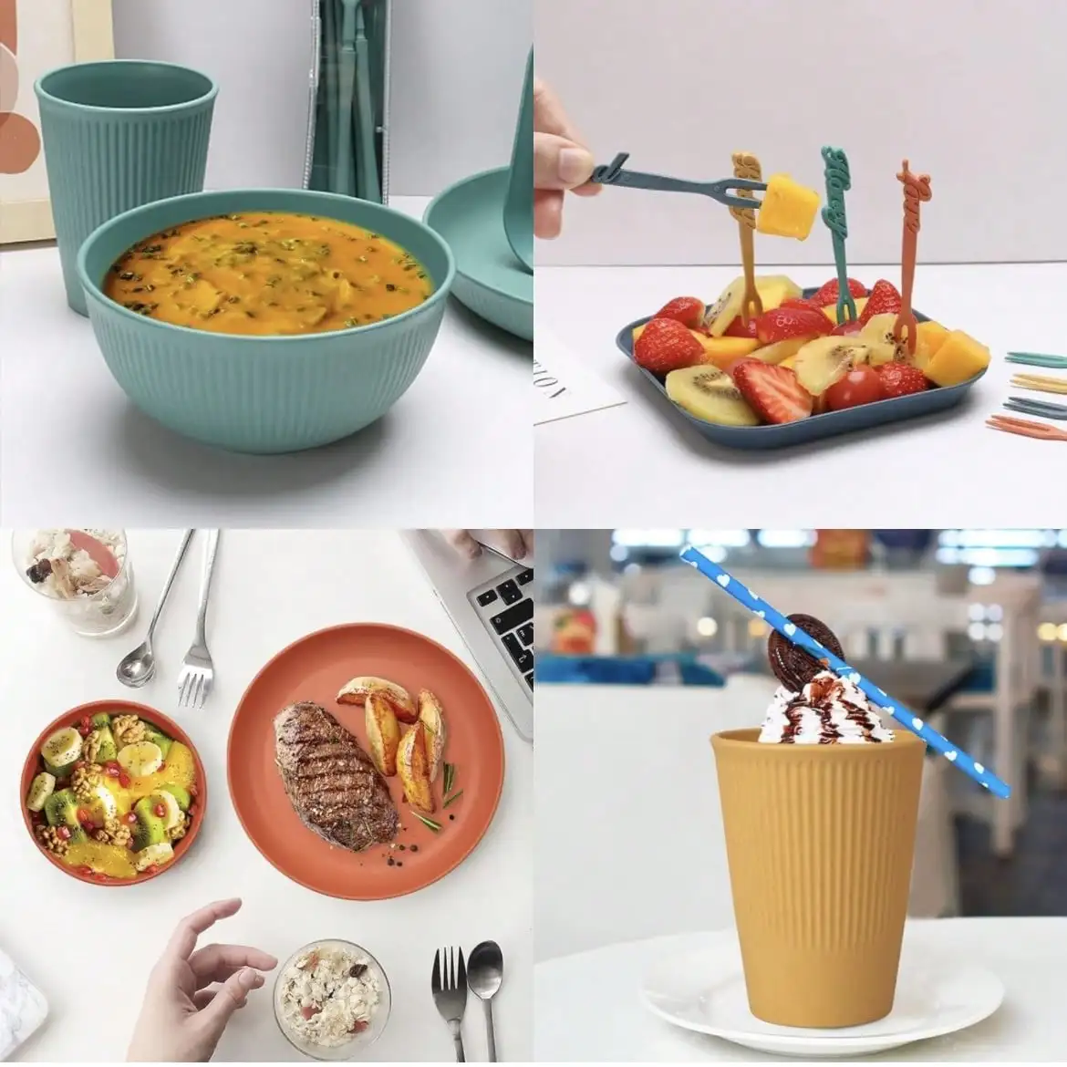 52 قطعة من أطقم أواني الطعام، أطباق وأوعية غير قابلة للكسر، أطقم أواني طعام قابلة لإعادة الاستخدام لـ 4 أشخاص،