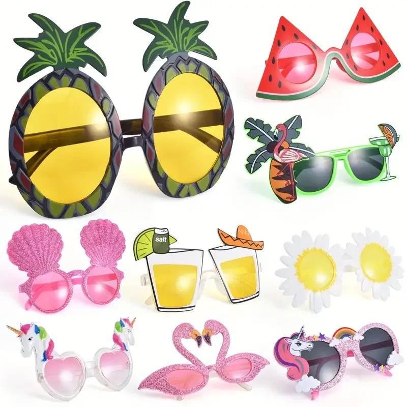 Lunettes de soleil drôles pour fête hawaïenne, lunettes en élan pour fêtes à la piscine d'été, robe de paupières tropical, décorations de fête sur la plage, 9 paires