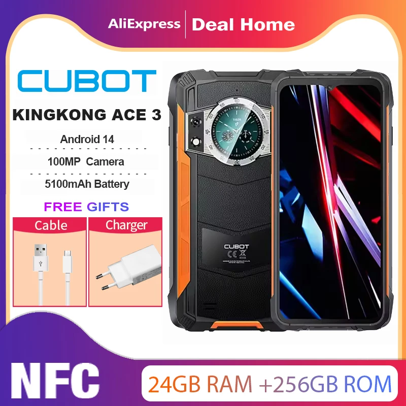 Cubot KINGKONG ACE 3,NFC,24ГБ ОЗУ(8ГБ+16ГБ)+256ГБ ПЗУ, 5100mAh,33W Fast Charge,100MP Camera,Android 14,глобальная версия