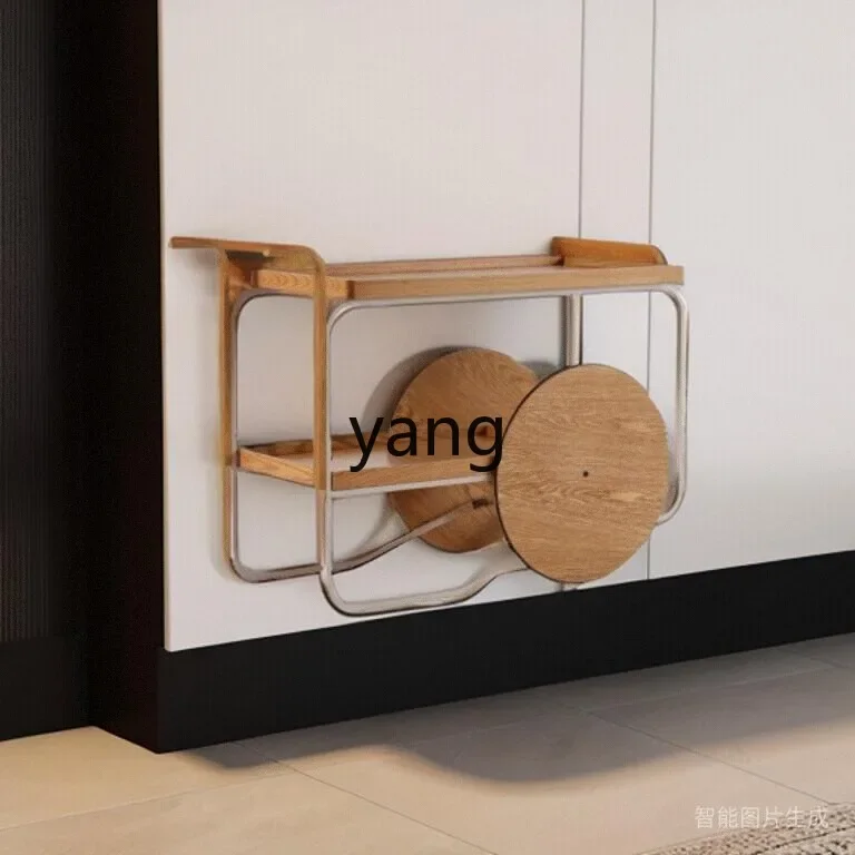 lmm living room porch rack big wheel display cart Chinese simple dining cart 4