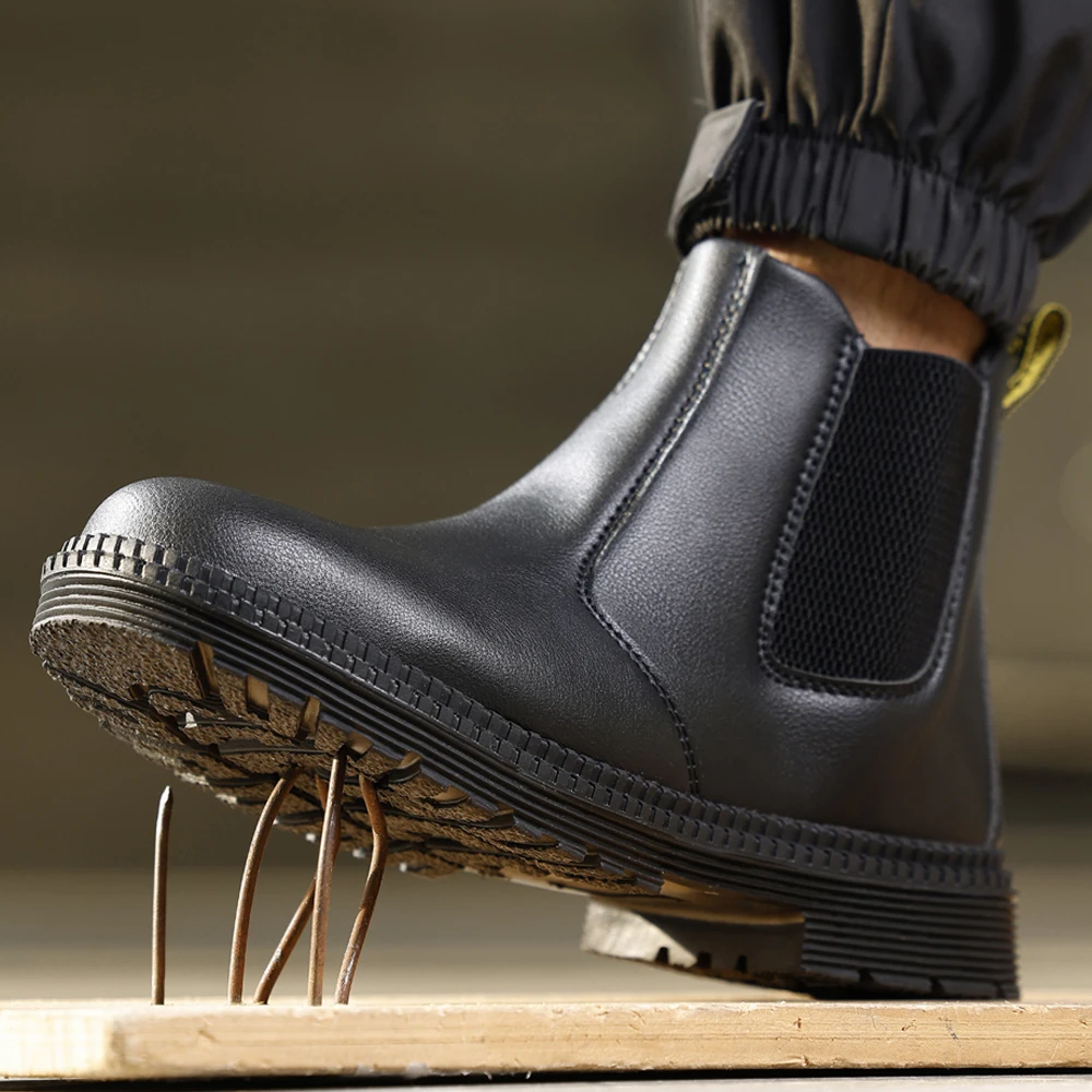 Wasserdichte Sicherheitsstiefel Unzerstörbare Schuhe Herren Arbeitsschuhe Lederstiefel Stahlkappenschuhe Pannensichere Sicherheitsschuhe Rutschfest