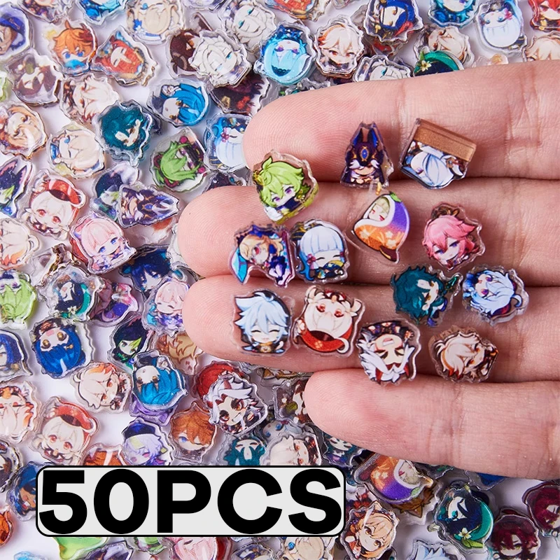 

50Pcs Genshin Impact Acrylic Patch DIY Bag Jewelry Crafts Accessories for Keychain Brooch Phone Case (Random Color)