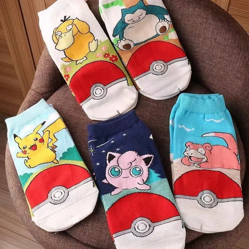 5 Paar neue, modische Pokémon-Cartoon-Baumwollsocken für Paare, bequeme und lässige Anime-Bootssocken