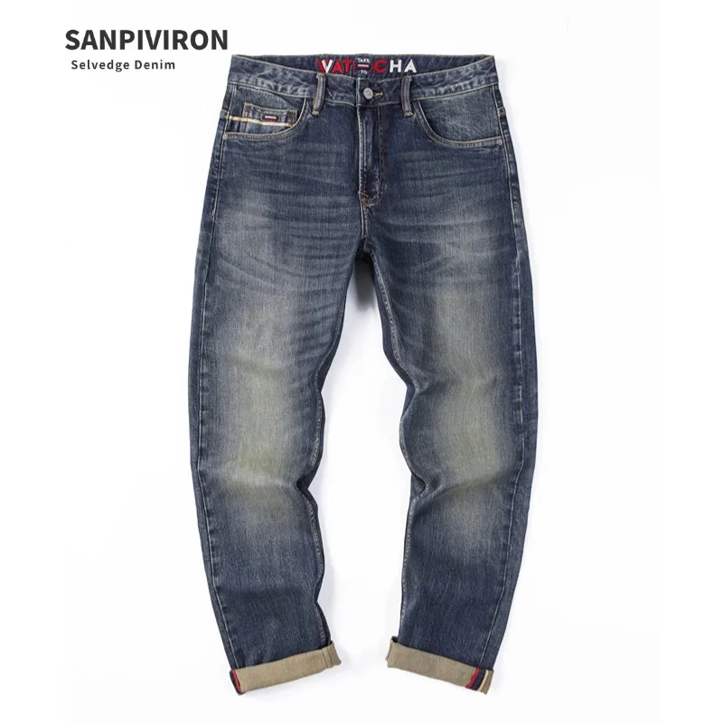 

Selvedge Denim jeans for men, slim fit straight leg denim pants, spring and autumn quality men's clothing, tall and straight