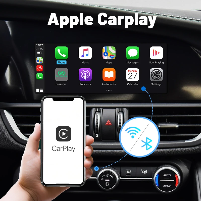 Sinairyu Auto Wireless CarPlay Android Auto for Alfa Romeo Stelvio & Giulia 16-19 Models