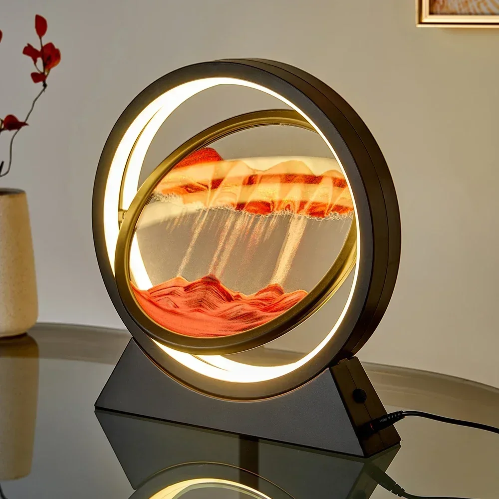 LED mobile sand painting table lamp sand night light 3D sand scene hourglass ambient bedside lamp sand painting home decoration