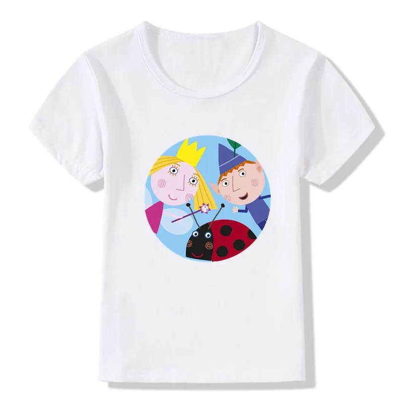 Ben And Holly Kingdom Cartoon Print Boys T-shirts Summer Short Sleeve Kids T shirt Cute Baby Girls Clothes White Children Tops