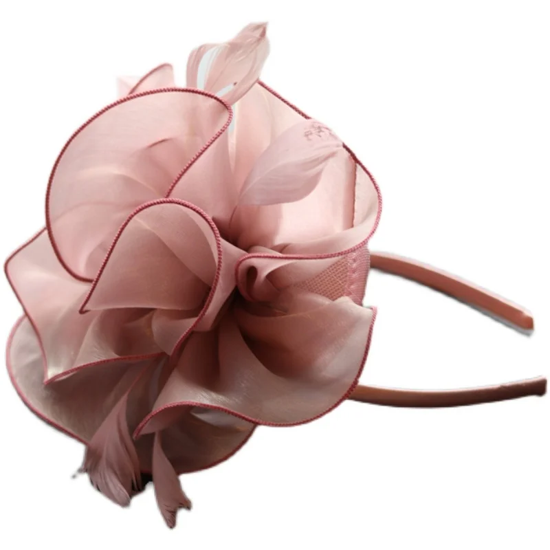 European Organdy Mesh Flower Fascinator Hairbands For Women Horse Race Church Wedding Multi-layer Gauze Feather Flower Hair Clip