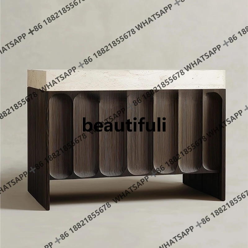 

Medieval simple luxury travertine porch wooden locker wabi sabi wind foyer side cabinet