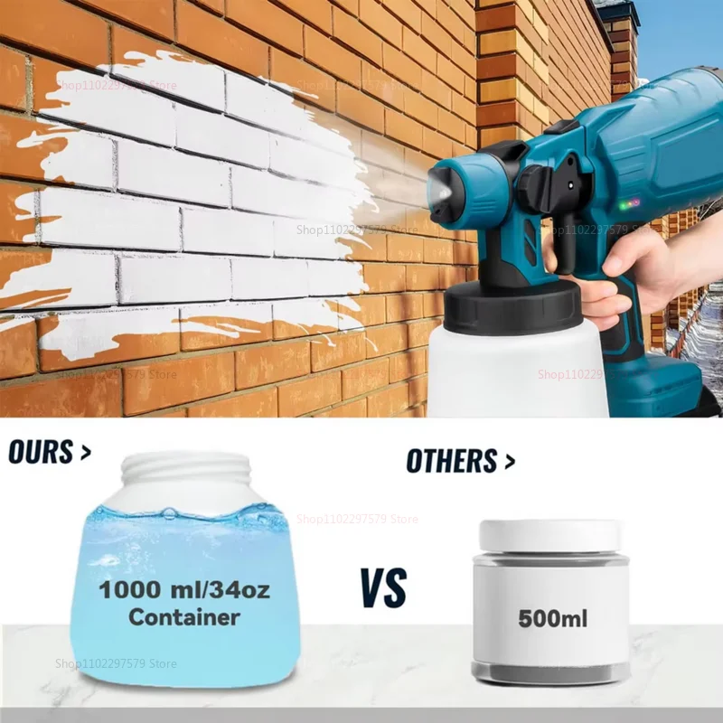 Cordless Paint Sprayer 18V Battery Powered Paint Gun for Home Fence Furniture Cabinets Walls Car DIY Painting Tools(No Battery)
