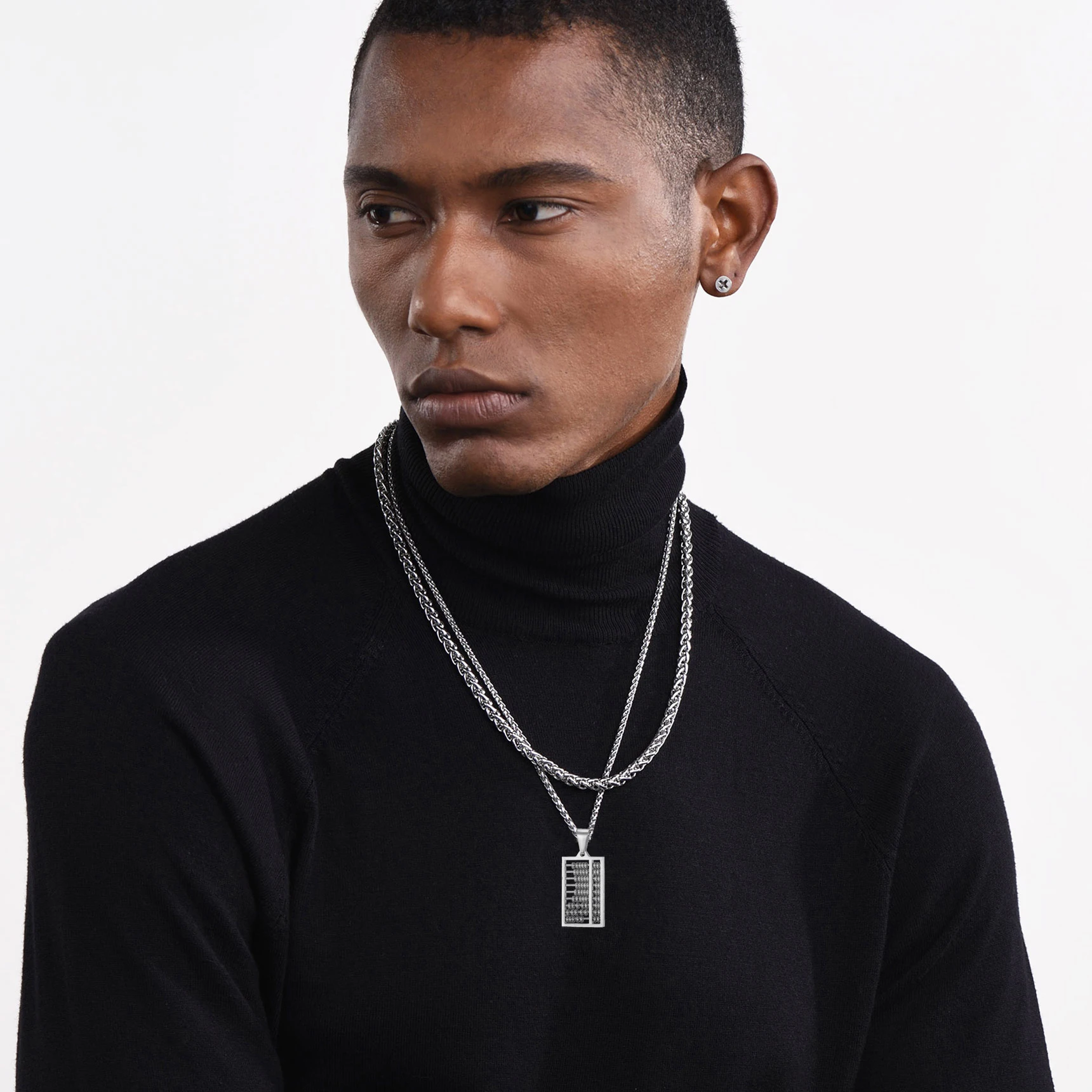 U7 Manual Calculator Abacus Pendant Necklaces for Man Woman 316L Stainless Steel Mathematics Jewelry Gift