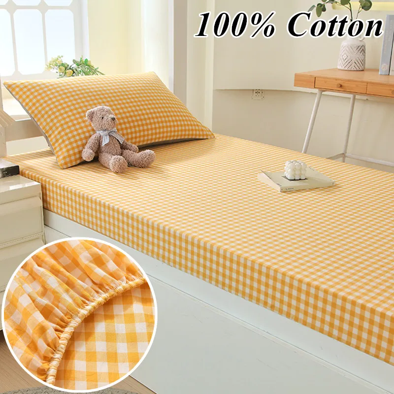 

Skin-friendly Fitted Sheet 100% Cotton Bedsheet Non-slip Bed Cover Single/Queen/King Size Bed Linen 침대 시트(Pillowcase Need Order)
