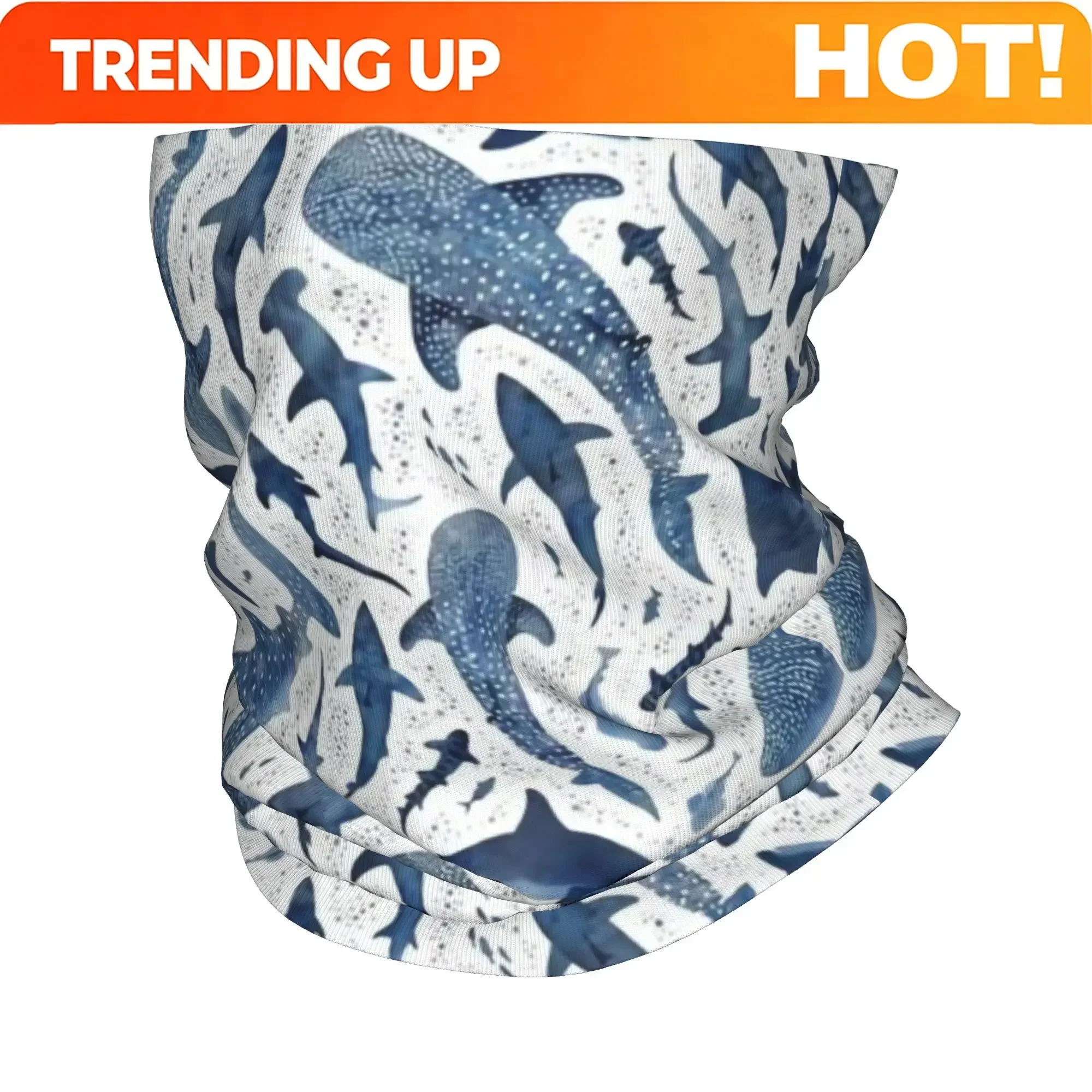 Custom Custom Blue Watercolour Shark Bandana Neck Gaiter Windproof Face Scarf Cover Men Women Cartoon Fierce Headwear Tube Balac
