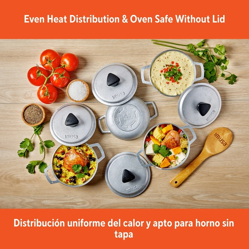 مجموعة كالديرو صغيرة من الألومنيوم المصبوب مكونة من 4 قطع من أدوات الطبخ الأساسية المتينة لفرن المطبخ الإسباني آمنة ومتعددة الاستخدامات