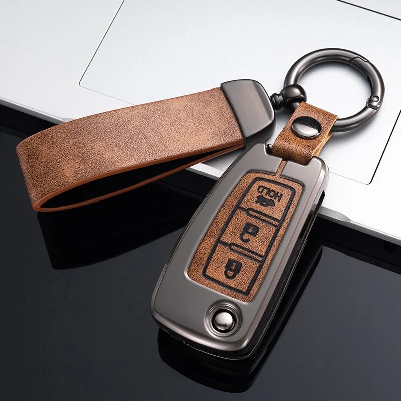 Zinc Alloy Leather Folding Car Key Case Cover for Nissan X-Trail T32 Rogue Juke F15 Qashqai J11 Murano MAXIMA ALTIMA Accessories