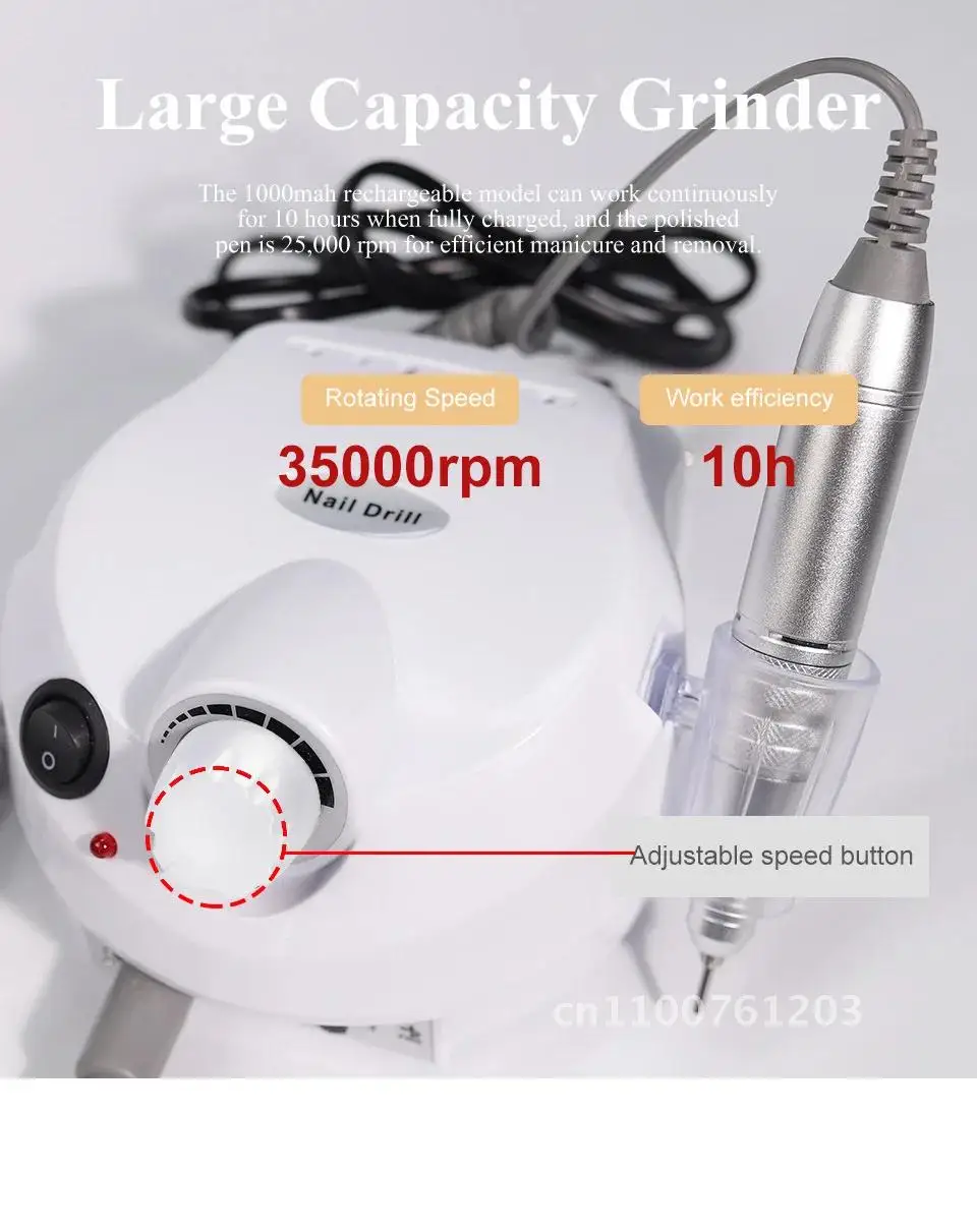 Bor Kuku Elektrik 35000RPM Mesin Manikur Profesional Set Sander Kuku Mata Bor Kuku Peralatan Pemoles Salon Kuku Portabel