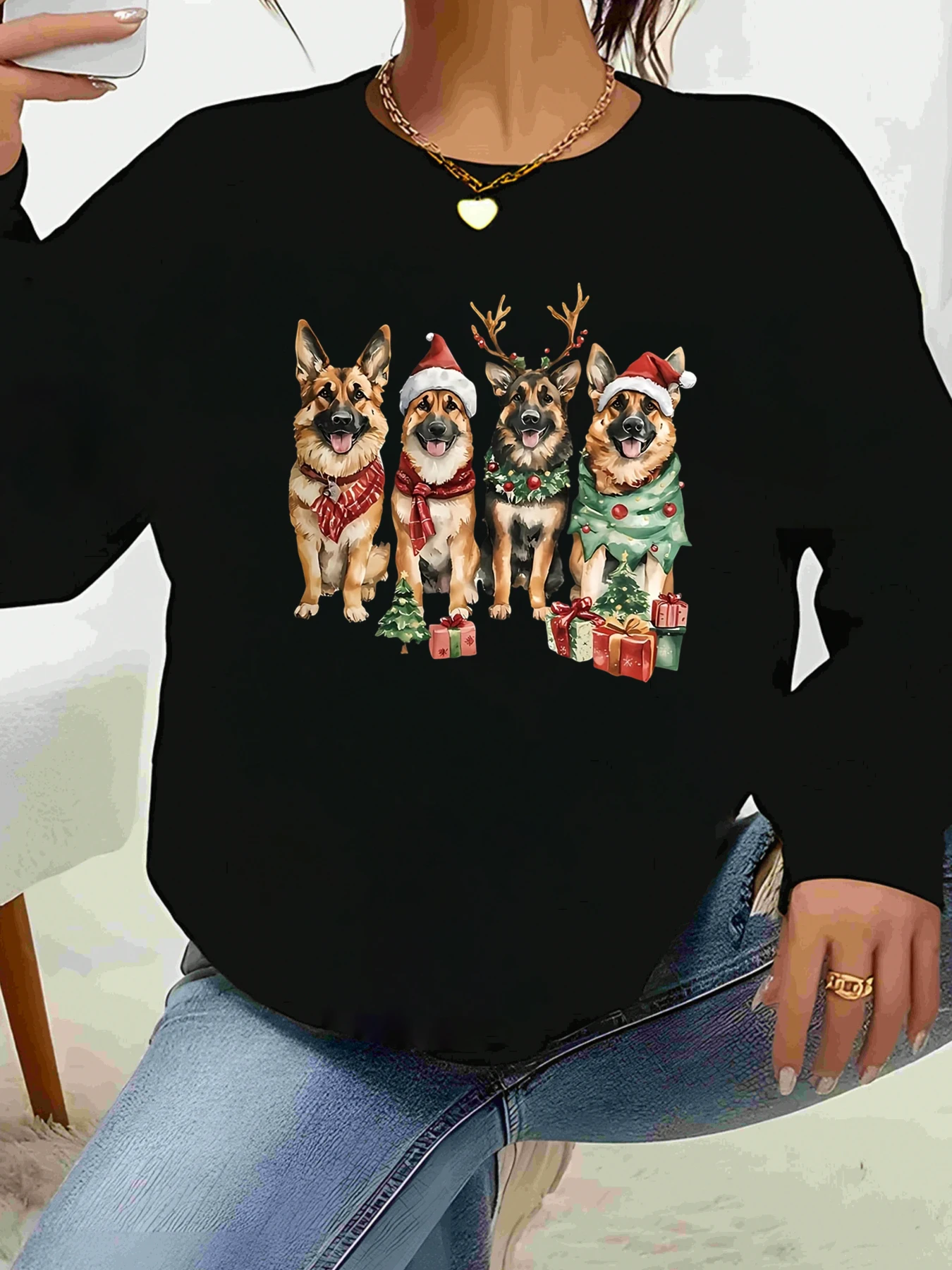 

Женская повседневная одежда с длинными рукавами и рождественским принтом немецкой овчарки для праздничной вечеринки