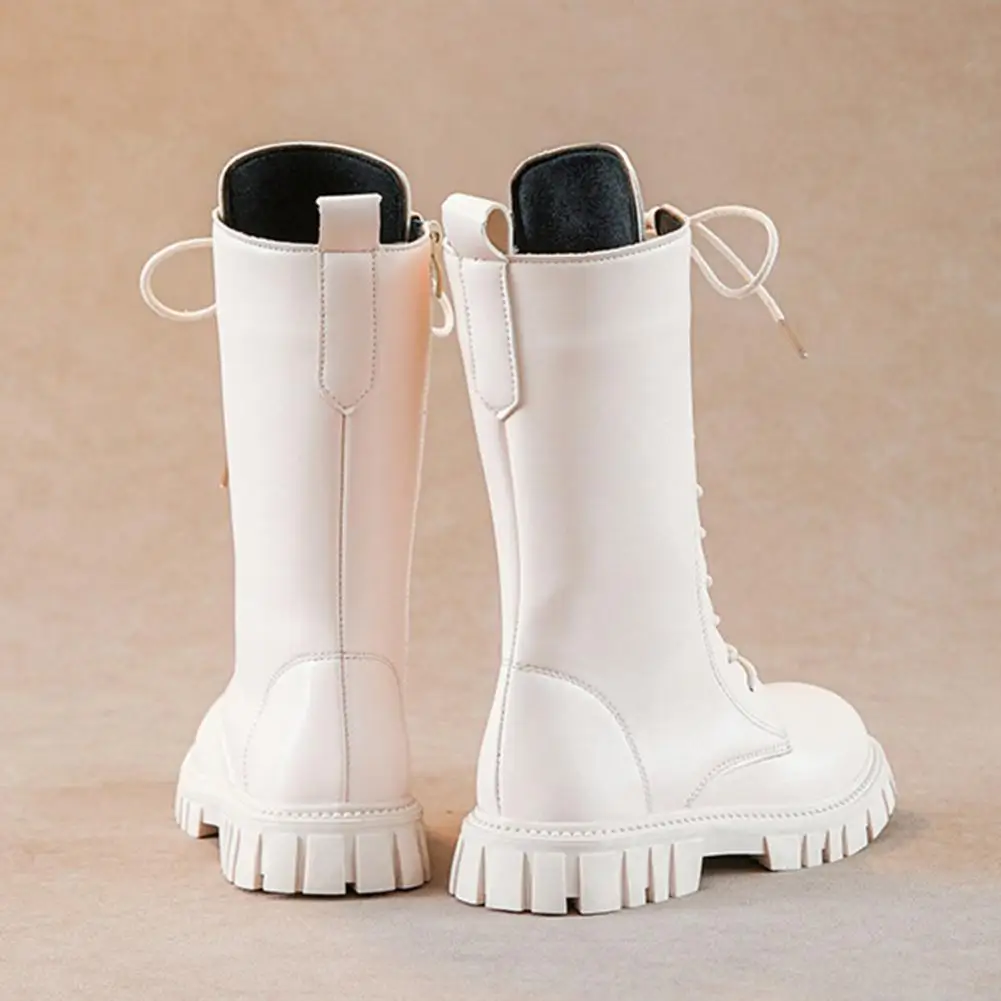 

Нескользящие водонепроницаемые ботинки для девочек, модные ботинки до середины икры, стильные армейские ботинки из искусственной кожи до середины икры для подростков, для улицы