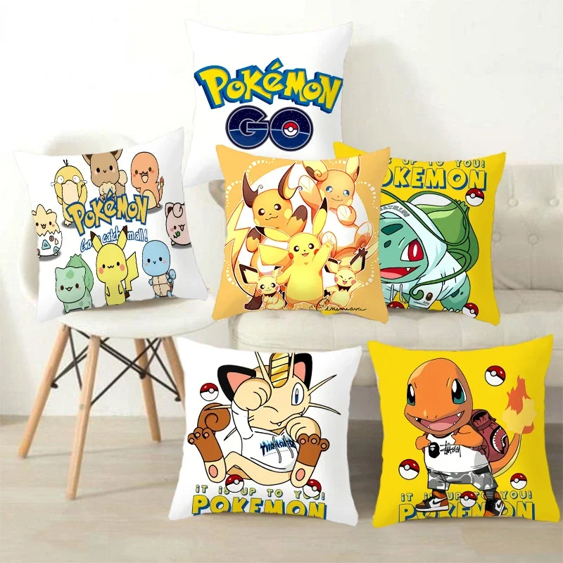 Pokemon Pikachu Pillowcase Cartoon Anime Office Home Living Room Sofa Printing Pillow Pillowcase Kawaii Children's Gift 45*45CM