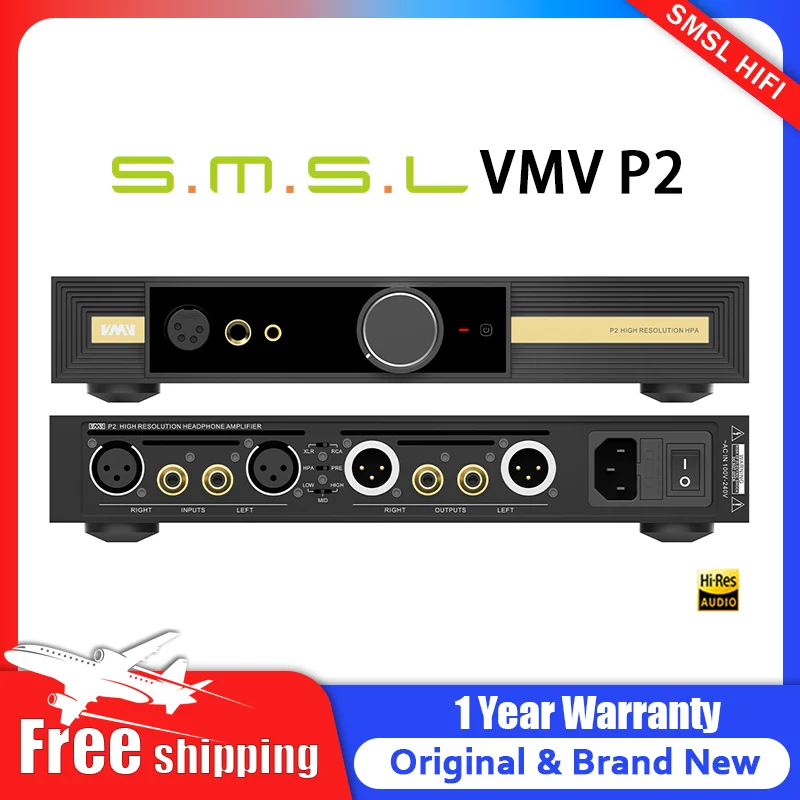 

SMSL VMV P2 Hi-Res Headphone Amplifier Fully Balanced High Power Amp Output 16Ω/12W 32Ω/6W Balanced & Unbalanced Input Pre-Amp