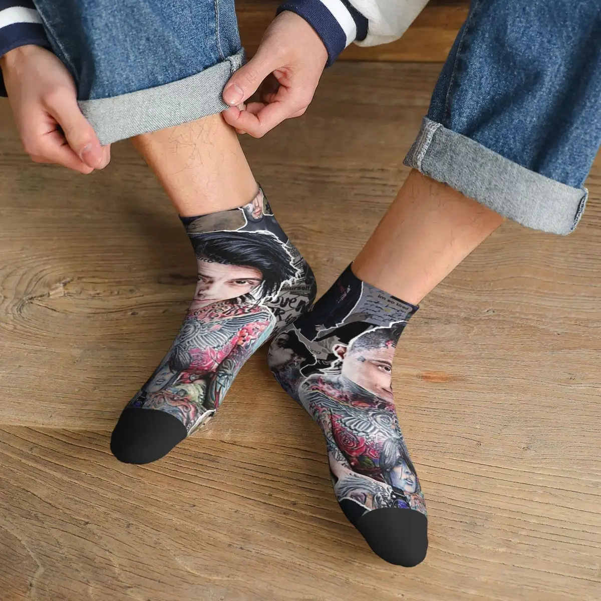 

Ronnie Radke фотоколлаж, носки высокого качества, чулки высокого качества в стиле Харадзюку, всесезонные носки, аксессуары для рождественских унисекс