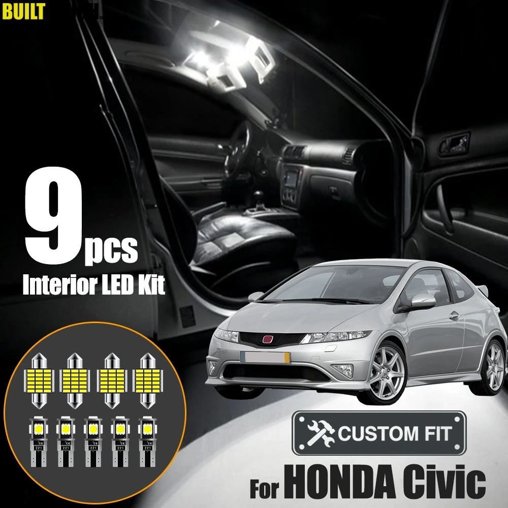 Xukey 9pcs Car Interior LED Lights Kit Fit For Honda Civic MK8 2006 2007 2008 2009 2010 2011 Dome Trunk License Plate Lamp Bulbs