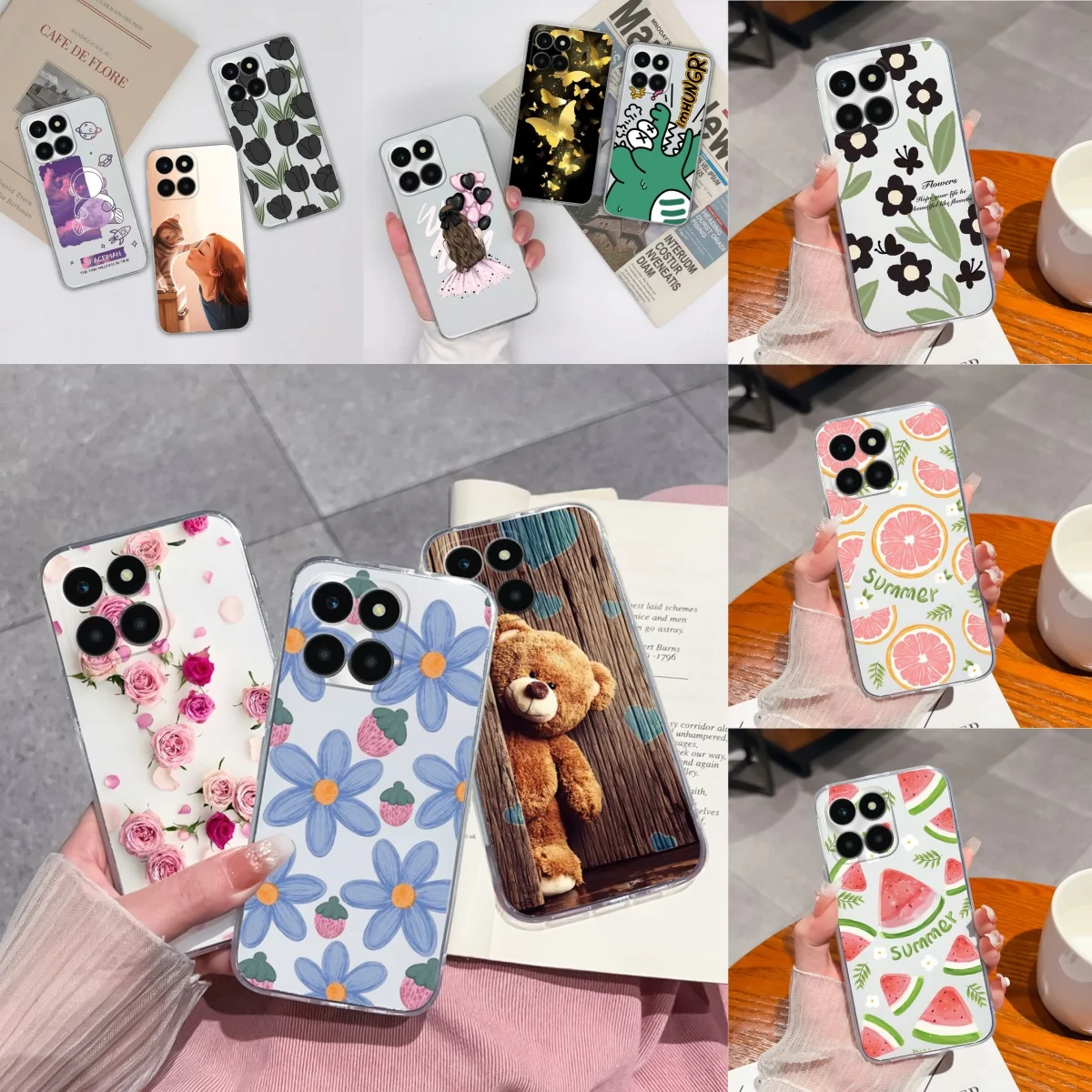 Case For Honor X6A X7A X8A Popular Flower Pattern Clear Soft Silicone TPU Phone Cover For HonorX6A HonorX7A HonorX8A Funda Shell