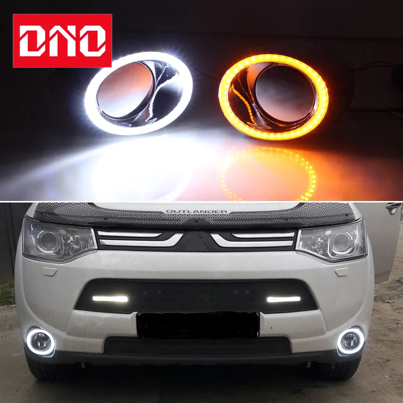 

Car 12V LED DRL Daylights For Mitsubishi Outlander 2013 2014 2015 Yellow Turn Signal Daytime Running Headlamps Auto Driving Lamp