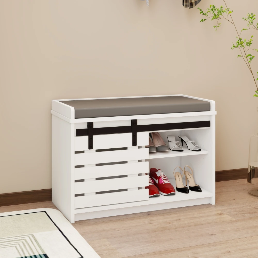 

Modern Shoe Storage Bench 2-Tier Entryway Bench with Full Soft Removable Seat Cushion for Entryway Hallway Bedroom