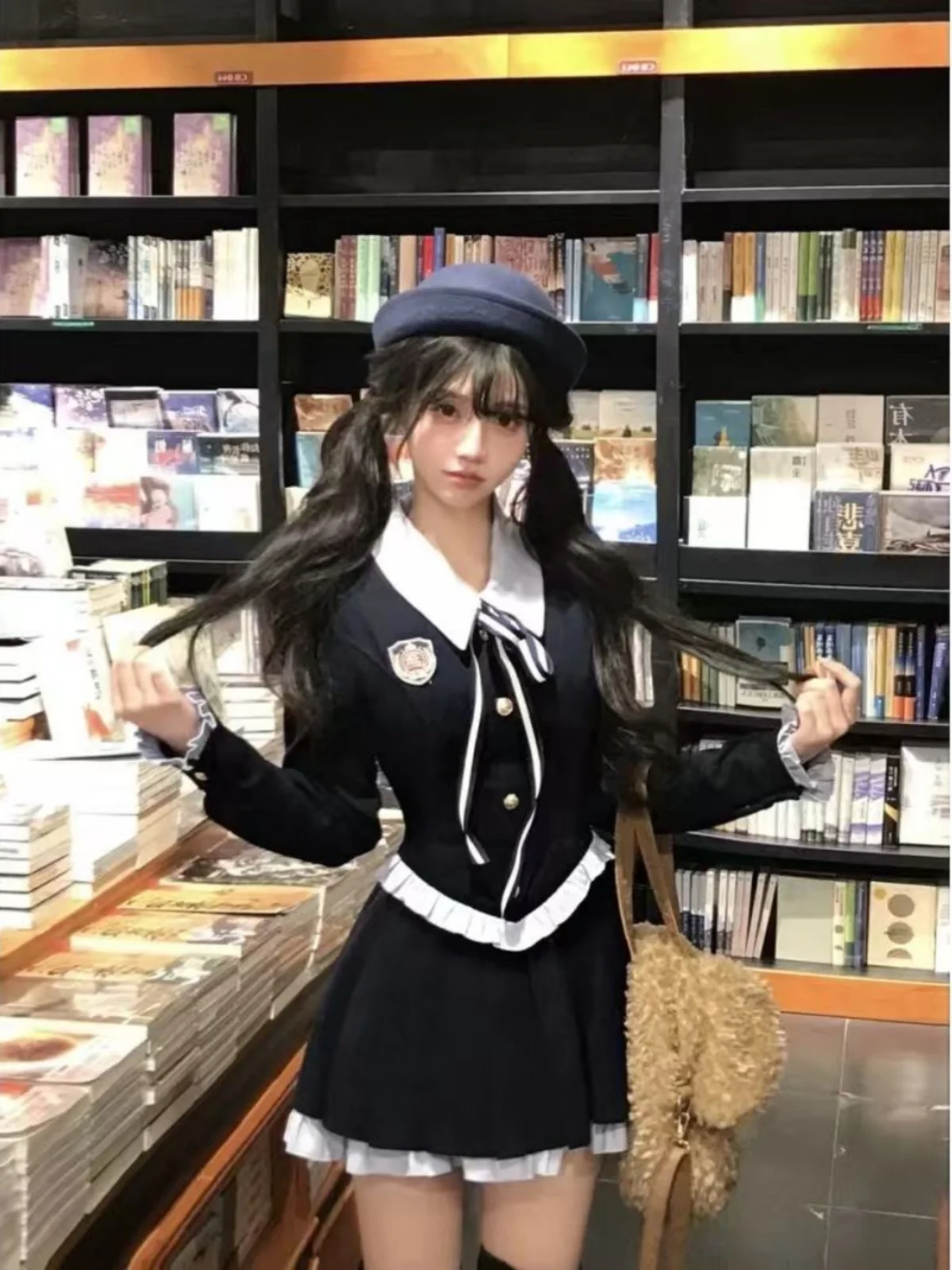 Sweet Preppy Sle Fake Two-Piece Dr Women's Spring Non-Official Patchwork ature JK orm irt Dr  Collar Lo...